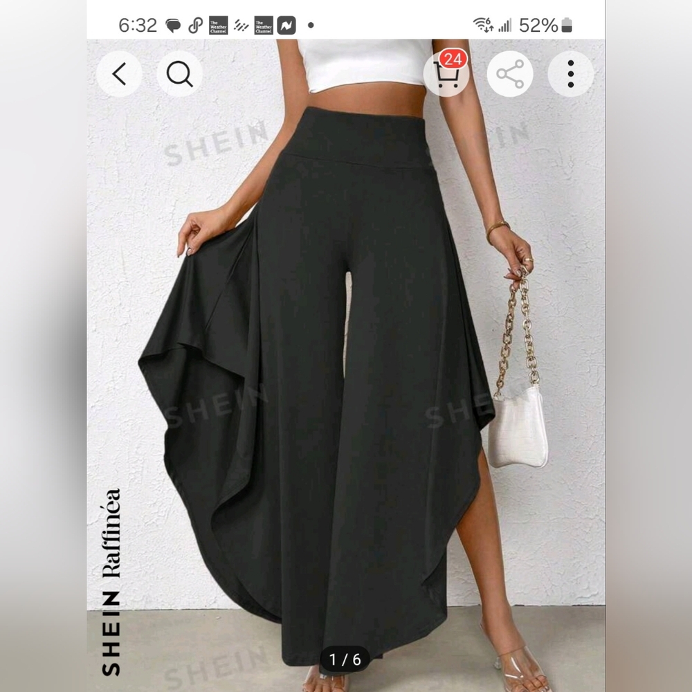 SHEIN Raffinéa High Waist Asymmetrical Hem Wide Leg Pants
